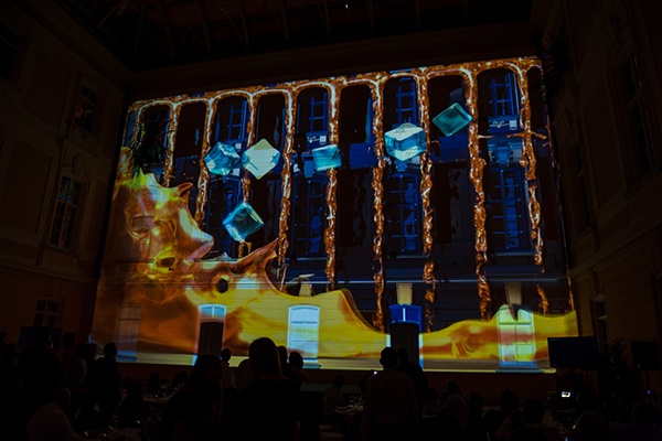 Projection mapping a building at a conference in Budapest