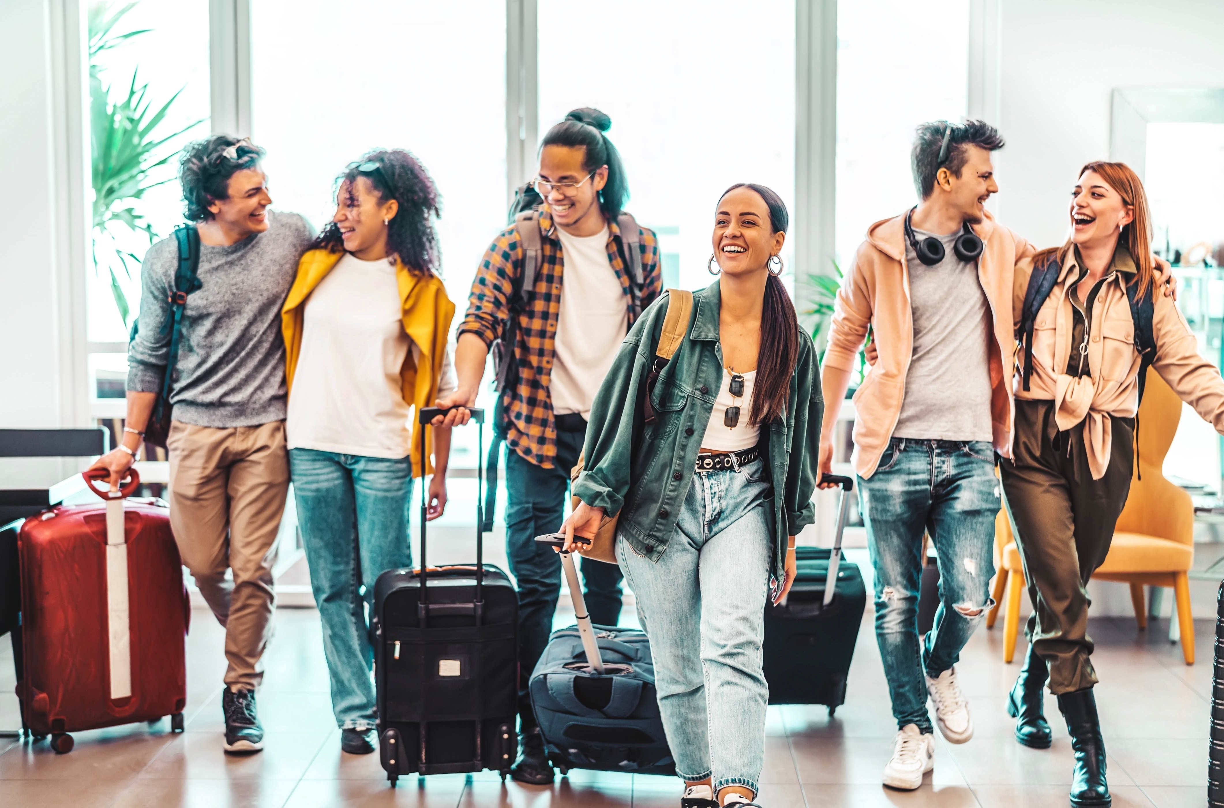 Group of young people travelling